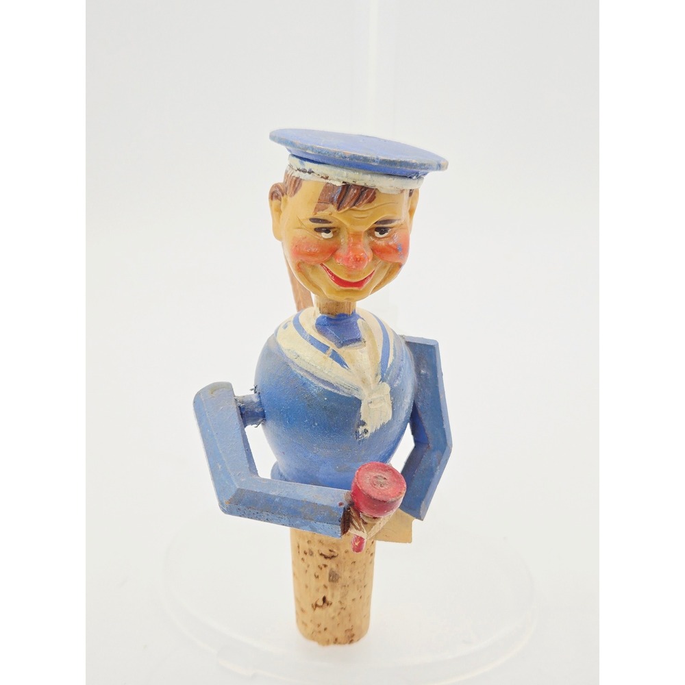 Vintage ANRI Italy Mechanical Sailor Wood Bottle Stopper Drinking Action *Works